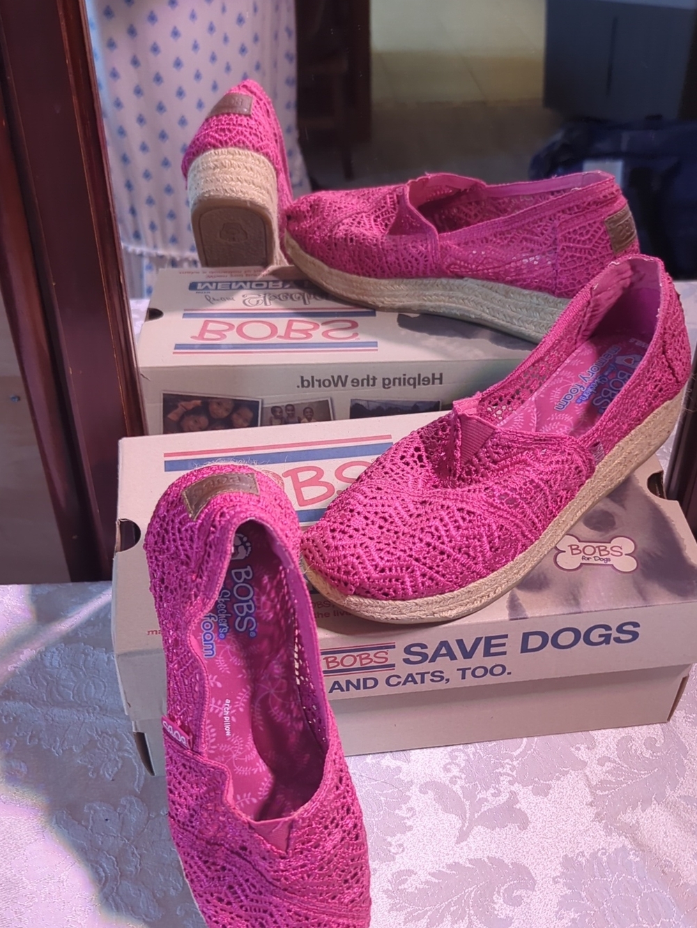 BOBS from Skechers Pink Crochet Espadrille Slip-On